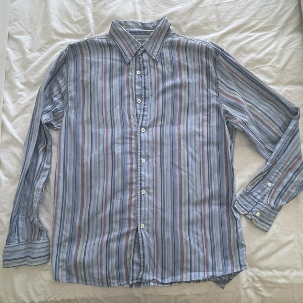 Post & Powell Men’s Multi-Color Striped Casual Button Down Shirt